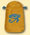 Ż�łty, satynowy woreczek na karty Tarota z symbolem Oko Horusa